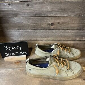 Womens Sperry Crest Vibe Olive Green Leather Slip On Sneakers Shoes Size 7.5 M